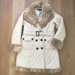 Jones New York Belted Puffer with Faux Fur Coat, S